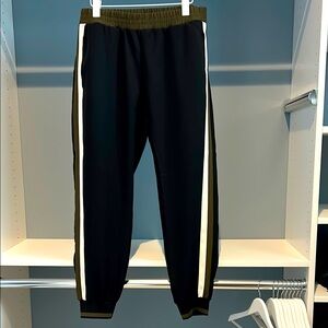NWT Zara Black Track Pants with Olive Waistband & Cream Side Stripes